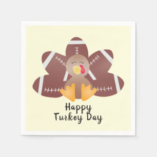 Happy Turkey Day Football Feathers Napkin