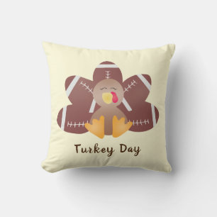 Happy Turkey Day Football Feathers Throw Pillow