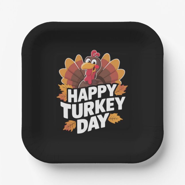 Happy Turkey Day Thanksgiving Day Holiday Gift  Paper Plate (Front)