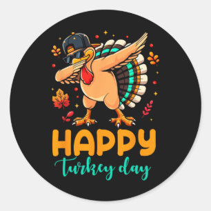 Happy Turkey Day Thanksgiving Turkey Pilgrim Men B Classic Round Sticker