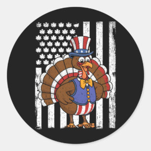 Happy Turkey Day Thanksgiving Usa Flag Patriotic F Classic Round Sticker