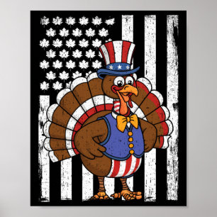 Happy Turkey Day Thanksgiving Usa Flag Patriotic F Poster