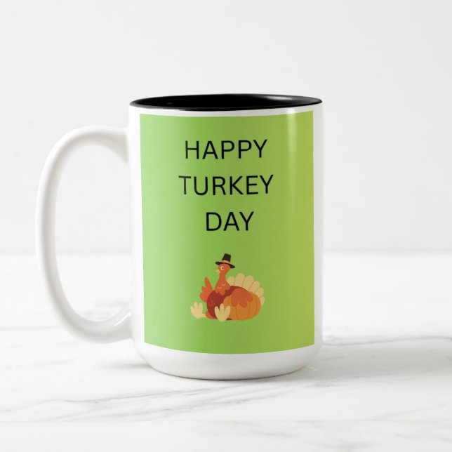 Happy Turkey Day Two-Tone Coffee Mug (Left)