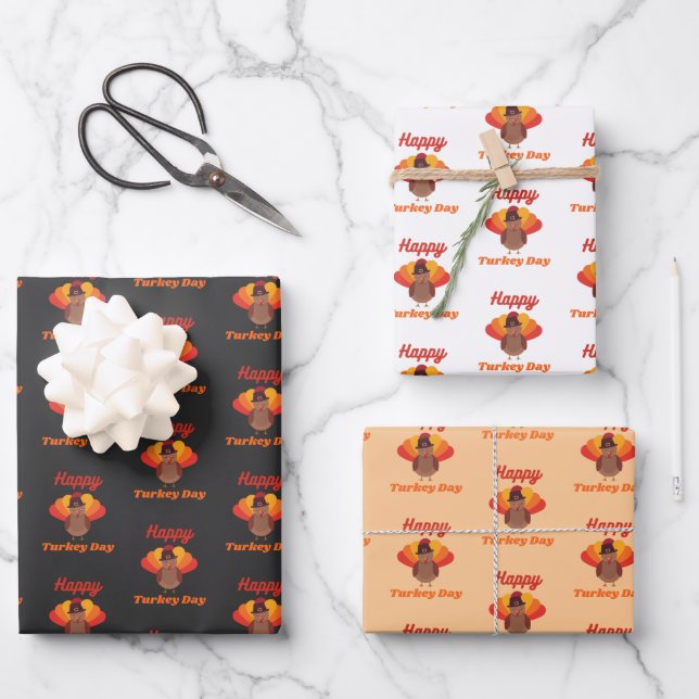 Happy Turkey Day Wrapping Paper Sheet (Front)