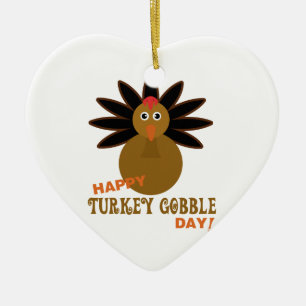 Happy Turkey Gobble Day Thanksgiving Ceramic Ornament