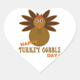Happy Turkey Gobble Day Thanksgiving Heart Sticker