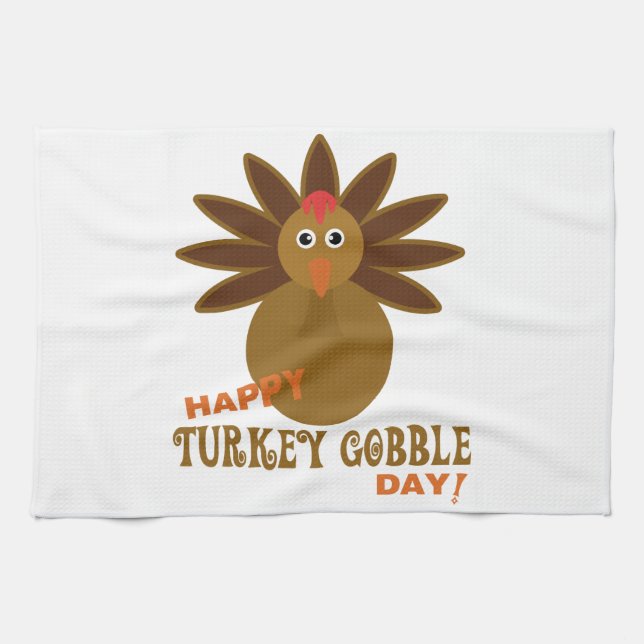 Happy Turkey Gobble Day Thanksgiving Kitchen Towel (Horizontal)