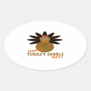 Happy Turkey Gobble Day Thanksgiving Oval Sticker