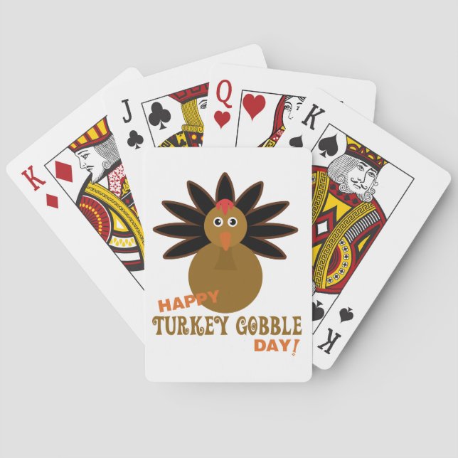 Happy Turkey Gobble Day Thanksgiving Playing Cards (Back)