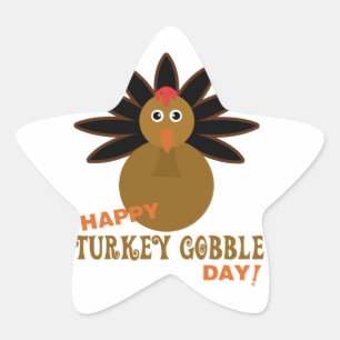 Happy Turkey Gobble Day Thanksgiving Star Sticker