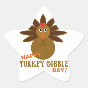Happy Turkey Gobble Day Thanksgiving Star Sticker