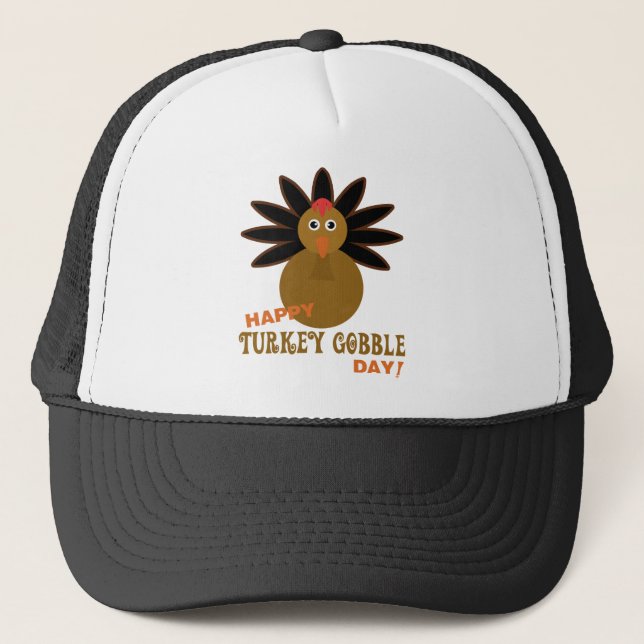 Happy Turkey Gobble Day Thanksgiving Trucker Hat (Front)