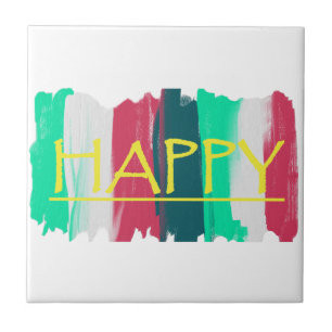 Happy Turquoise Pink Stripes Funky Tile