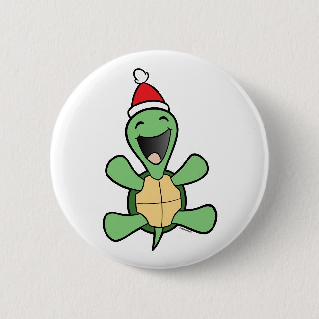 Happy Turtle Christmas 2 Inch Round Button (Front)