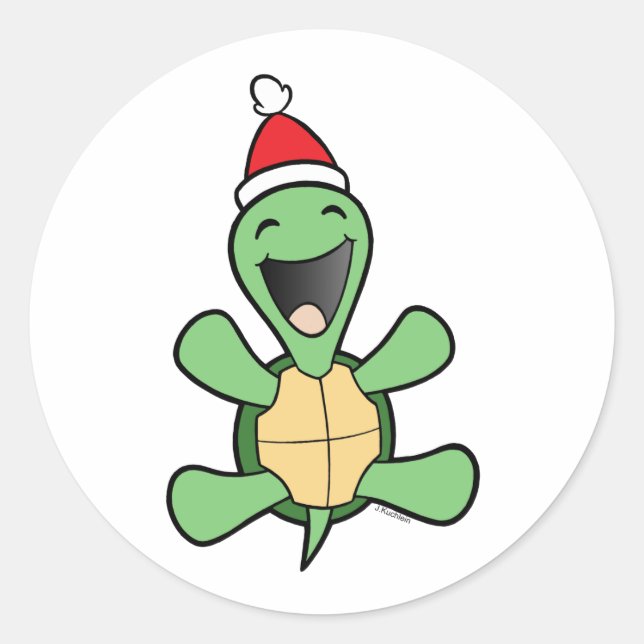 Happy Turtle Christmas Classic Round Sticker (Front)