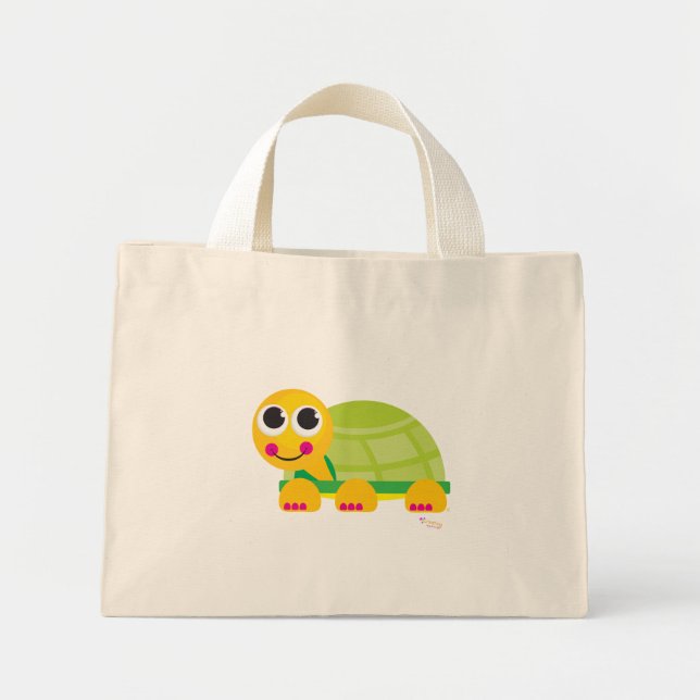 Happy Turtle Floral Tote Bag - Customized (Front)