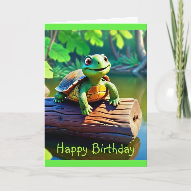 Happy Turtle Medium Birthday Card (Front)