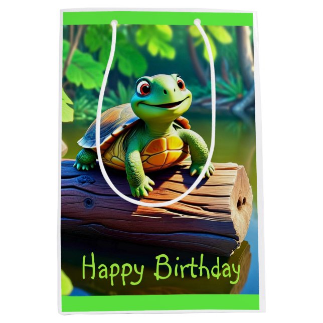 Happy Turtle Medium Cadeau Sac (Devant)
