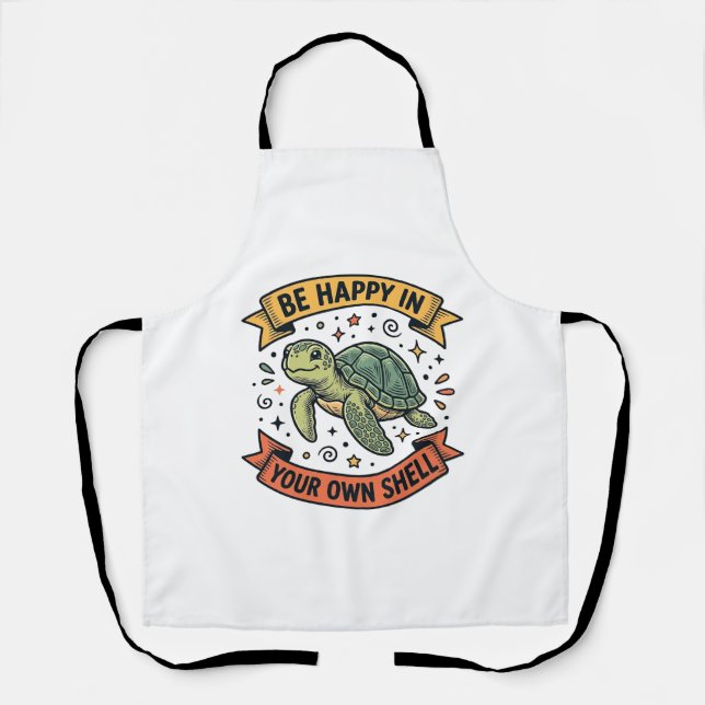 Happy Turtle Quote Vintage Engraving Design_1 Apron (Front)