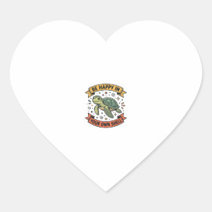Happy Turtle Quote Vintage Engraving Design_1 Heart Sticker
