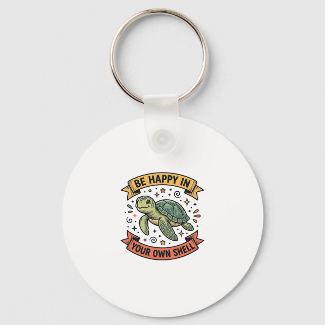 Happy Turtle Quote Vintage Engraving Design_1 Keychain (Front)