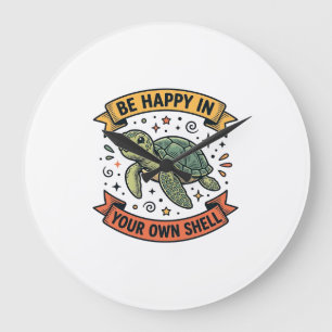 Happy Turtle Quote Vintage Engraving Design_1 Large Clock