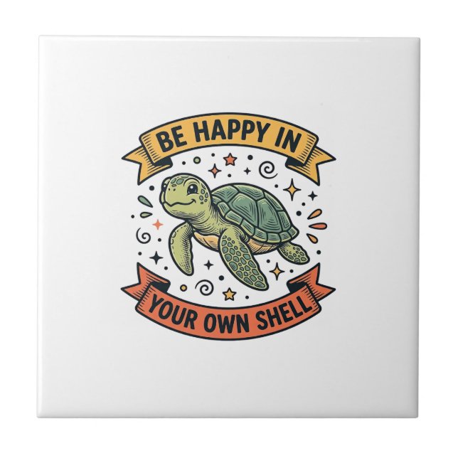 Happy Turtle Quote Vintage Engraving Design_1 Tile (Front)
