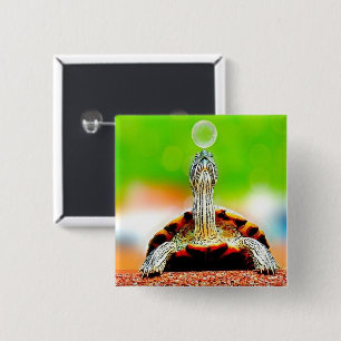 Happy turtle with bubble 2 inch square button