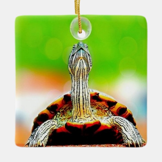 Happy turtle with bubble ceramic ornament (Front)