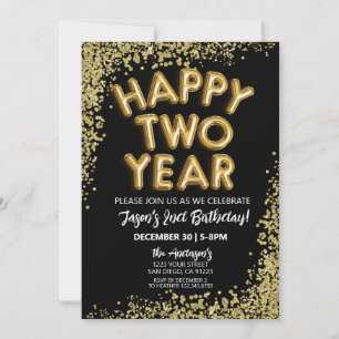 Happy Two Year NYE 2nd New Years Birthday Invite