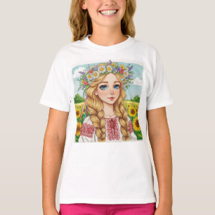 Happy Ukrainian Girl Flower Wreath T-Shirt