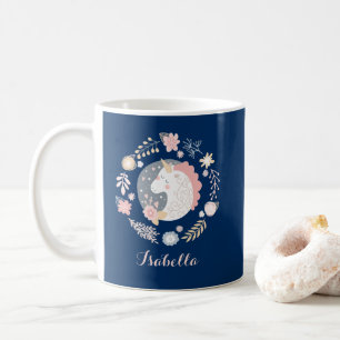 Happy Unicorn Cute Personalized Navy Coffee Mug