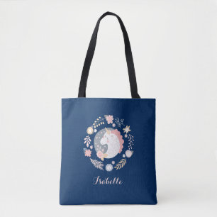 Happy Unicorn Cute Personalized Navy Tote Bag