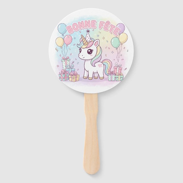 happy unicorn party  hand fan (Front)