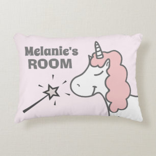 Happy Unicorn with Pink Hair Personalised Girl's Accent Pillow