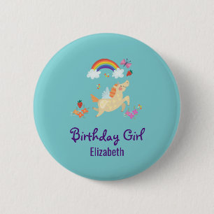 Happy Unicorn with Rainbow Clouds Birthday Girl 2 Inch Round Button