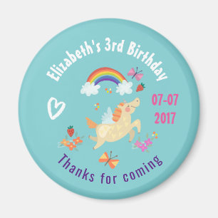 Happy Unicorn with Rainbow Clouds Birthday Thanks Magnet