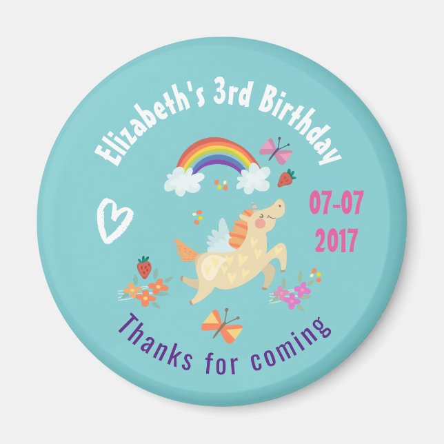 Happy Unicorn with Rainbow Clouds Birthday Thanks Magnet (Front)