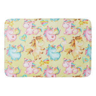 Happy Unicorns Pattern-Unicorn Love in Yellow Bath Mat