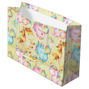 Happy Unicorns Pattern-Unicorn Love in Yellow Large Gift Bag