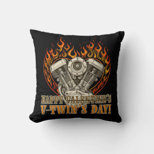 Happy V-Twin’s Day, Anti Valentine, Chopper Lovers Throw Pillow