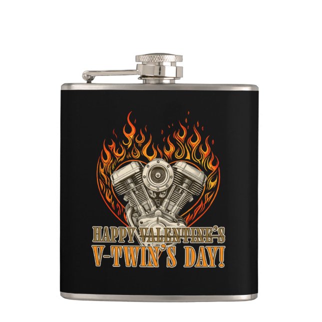 Happy V-Twin’s Day, antivalentine, Chopper Lovers Hip Flask (Front)