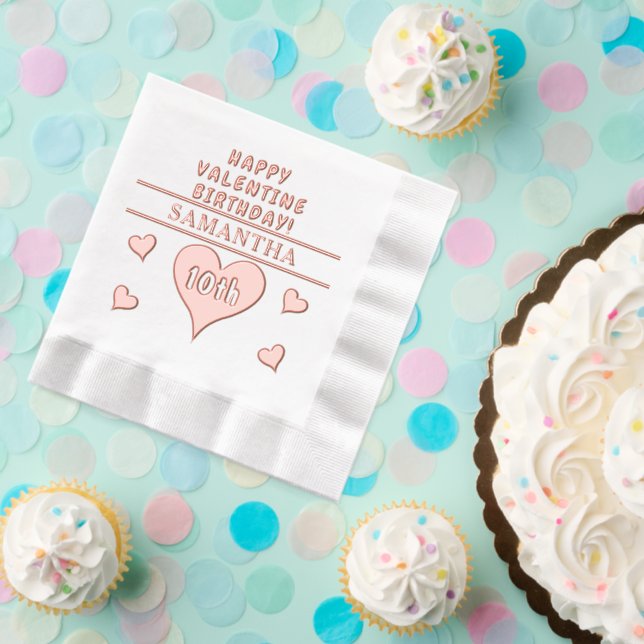 Happy Valentine 10th Birthday Heart Name Foil Napkins (Insitu (Party))
