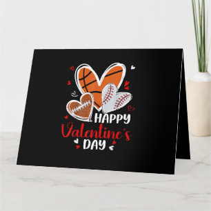 Happy Valentine Baseball Football Basketball Heart Card