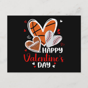 Happy Valentine Baseball Football Basketball Heart Enclosure Card