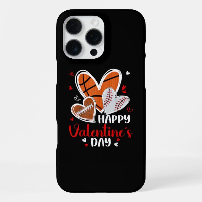 Happy Valentine Baseball Football Basketball Heart iPhone Case (Back)