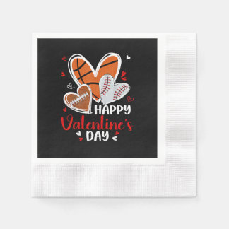 Happy Valentine Baseball Football Basketball Heart Napkin