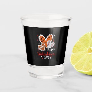 Happy Valentine Baseball Football Basketball Heart Shot Glass