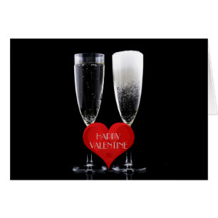 Happy Valentine Champagne Flute Glasses Red Heart