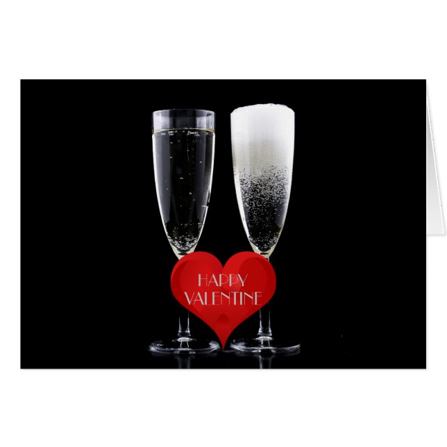 Happy Valentine Champagne Flute Glasses Red Heart (Front Horizontal)